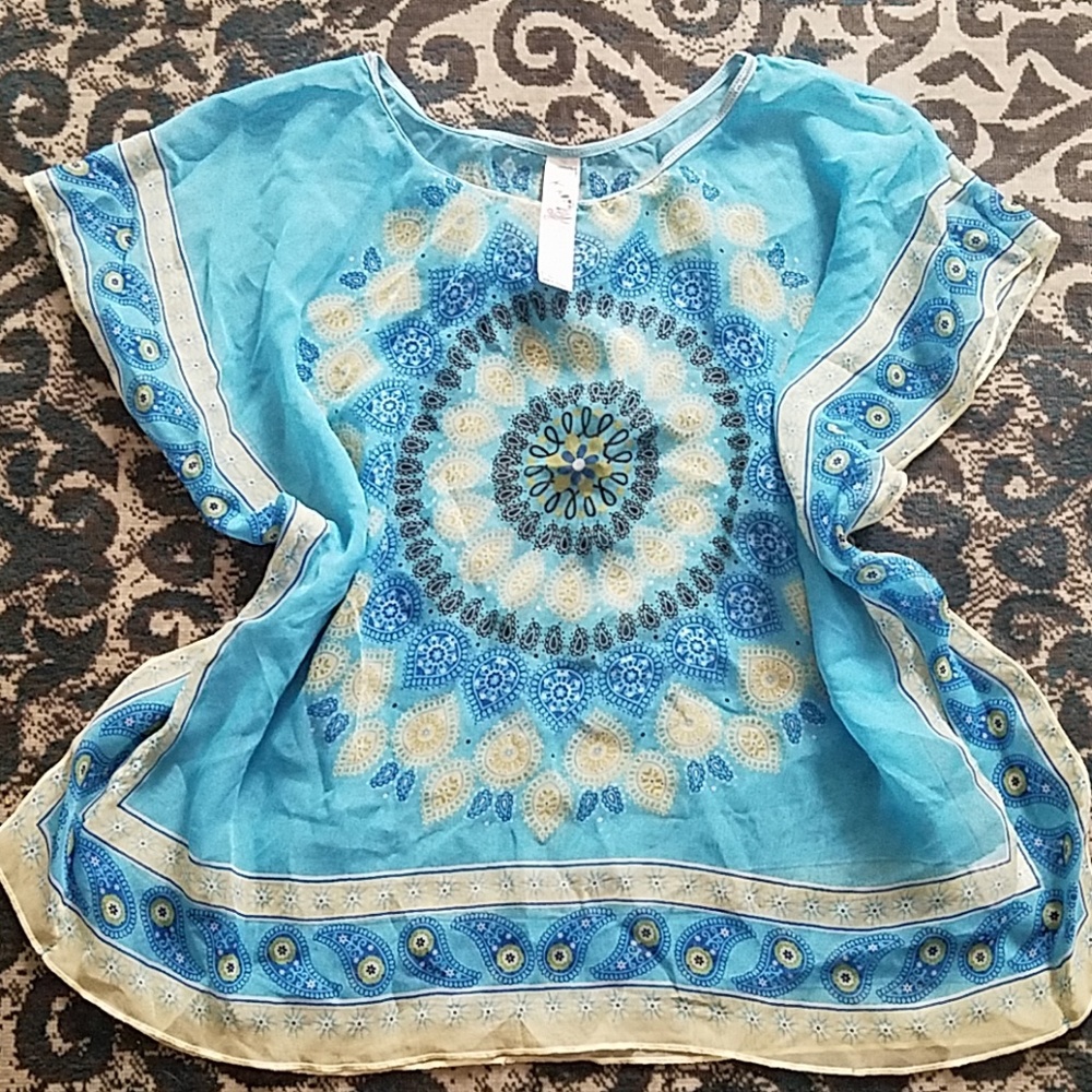 Blue tan and brown sheer Shirt